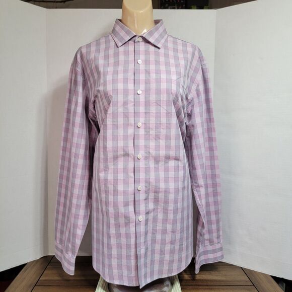 Kenneth Cole Reaction LS Shirt Purple Plaid - Size 34-35 (16 1/2) Slim Fit - Picture 1 of 4
